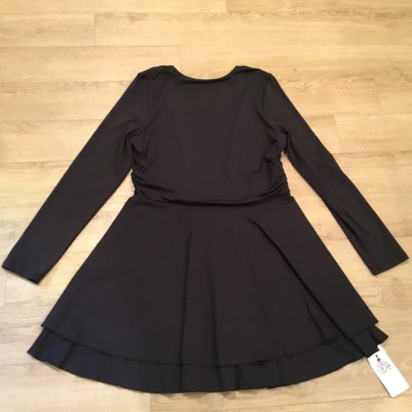 Women's Tight Flare A-Line Square Neck Long Sleeve Ruffle Hem Mini Dress - Picture 8 of 8